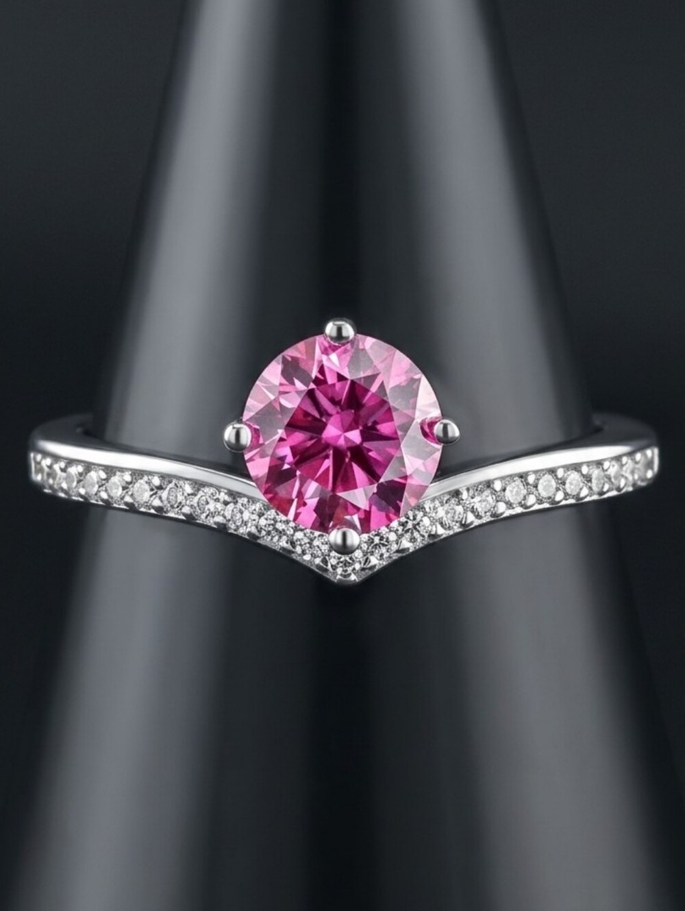 1ct Moissanite Pink Round Stone Silver Ring 8